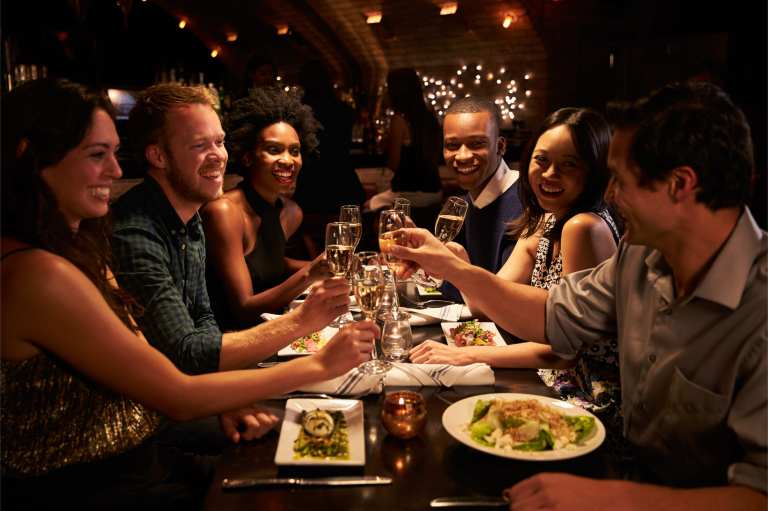 restaurant table with friends