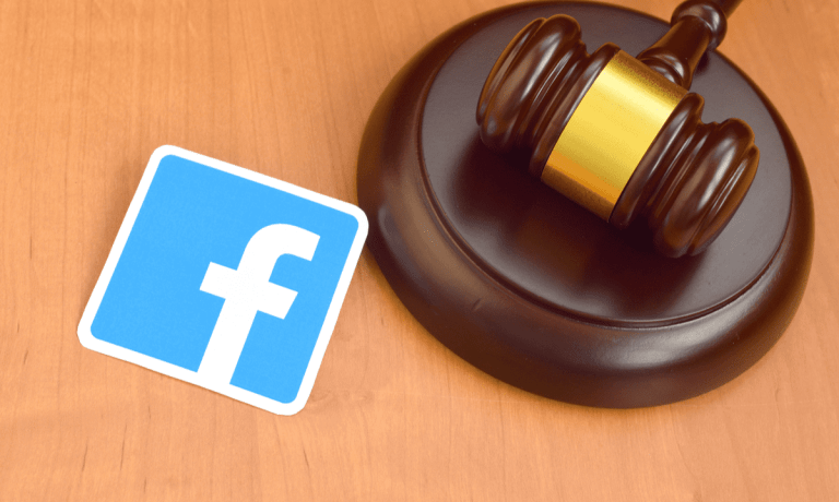 Facebook logo with gavel