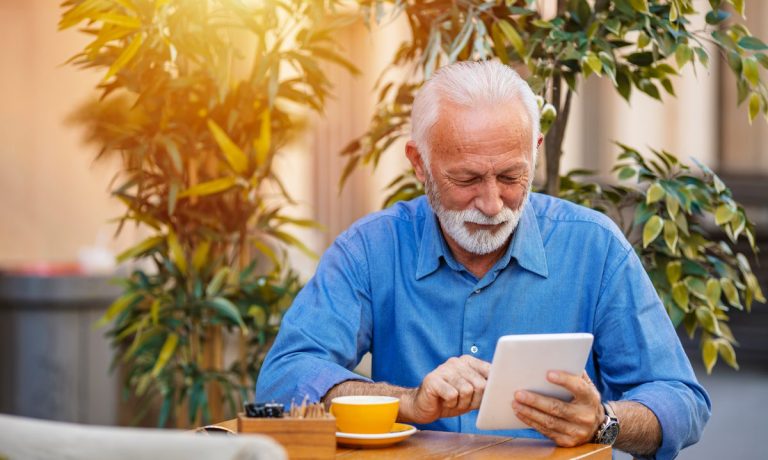 man with tablet