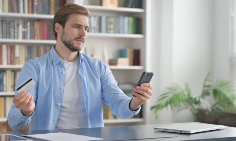 man making online payment