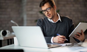 businessman checking finances