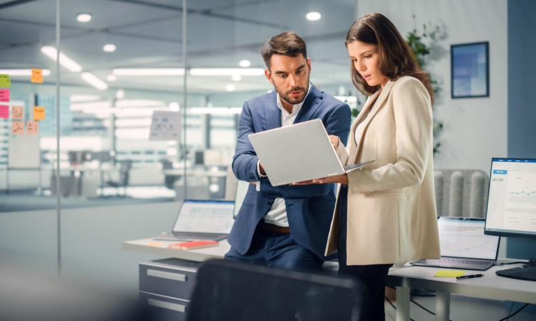 two businesspeople with laptop