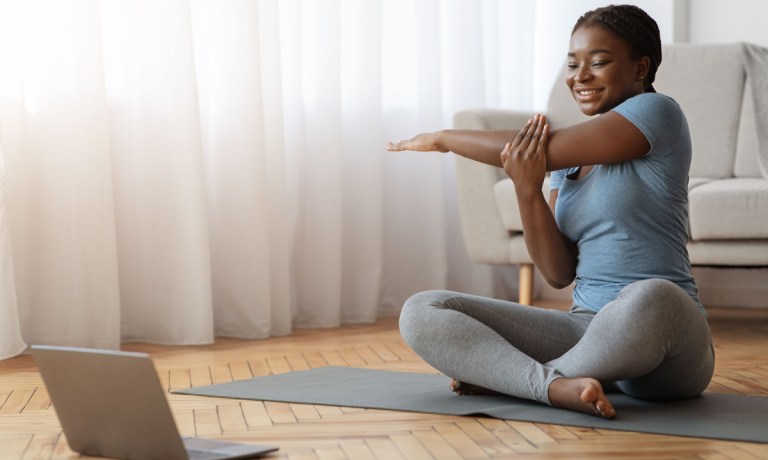 woman working out at home