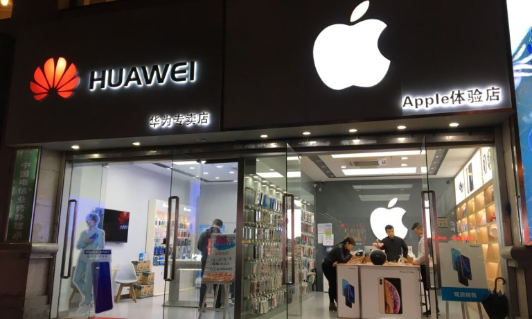 Apple and Huawei stores in China