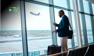 business traveler at airport