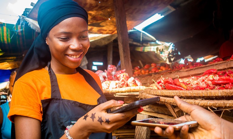 mobile payment at outdoor market