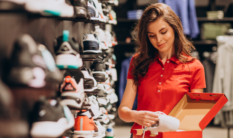 shopper in shoe store